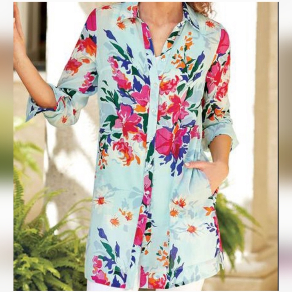 Soft Surroundings Women's Two Piece Day Lily Tunic Top Size S